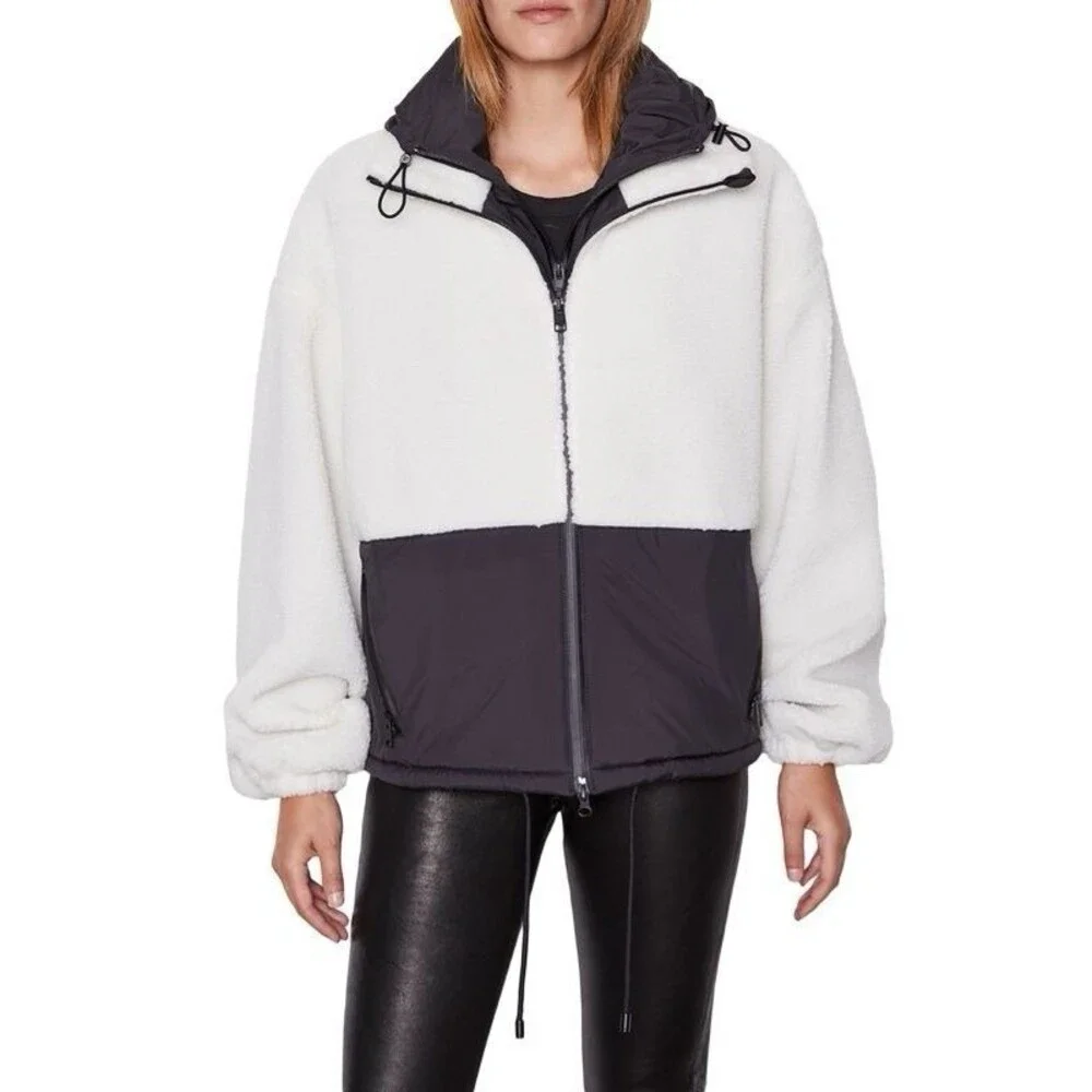 Frame Sherpa & Tech Taffeta Anorak Coat Jacket Black & White Women’s XL NWT